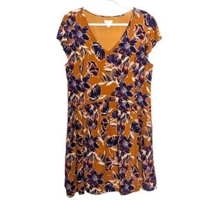 Garnet Hill Short Sleeve Drop Waist Floral Summer Day Dress Multicolor Size 14